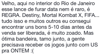 Um dos comentários na postagem que fiz no Facebook